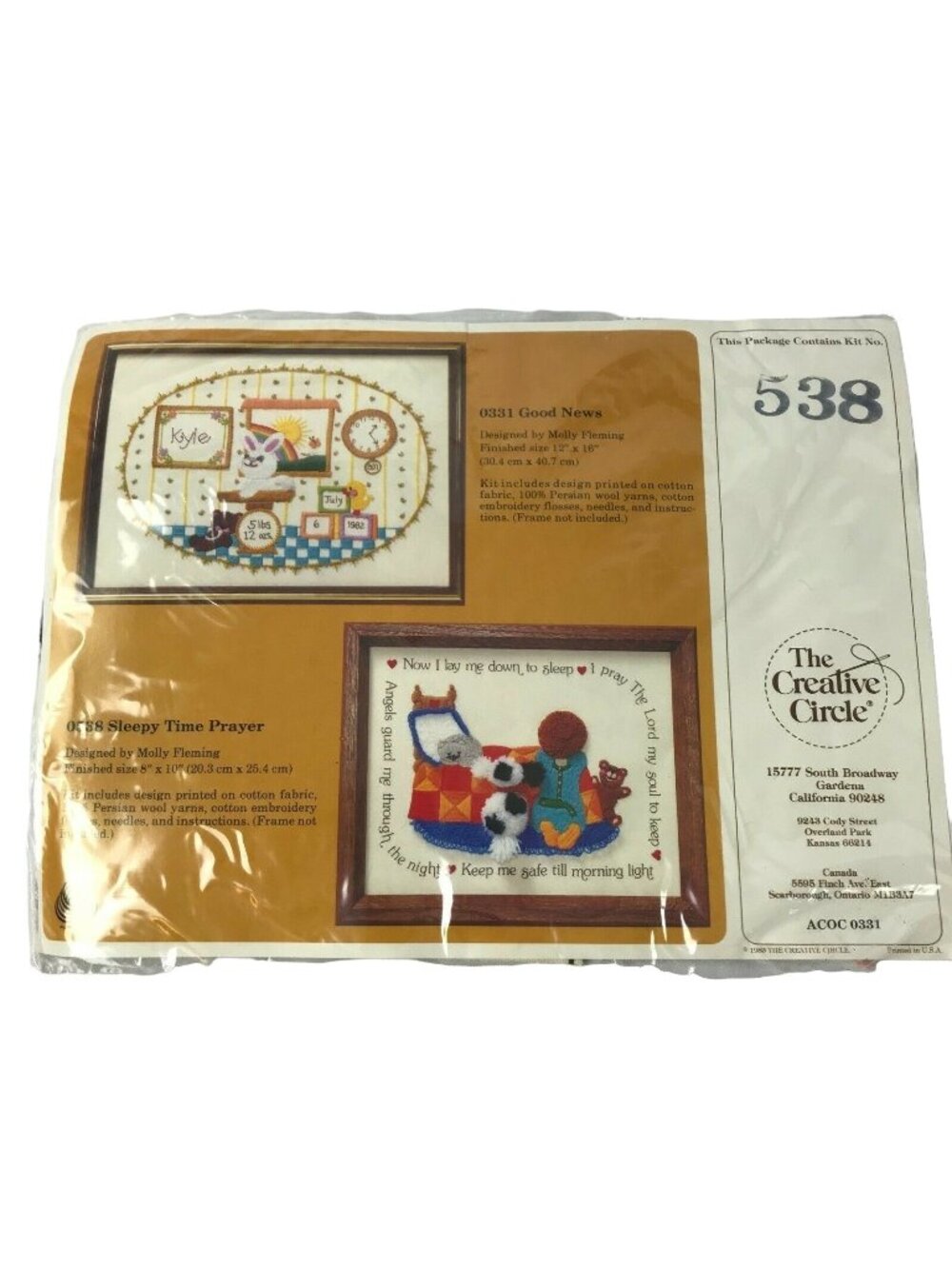 The Creative Circle Needlecraft Kit 538 Sleepy Time Prayer Embroidery Craft Set